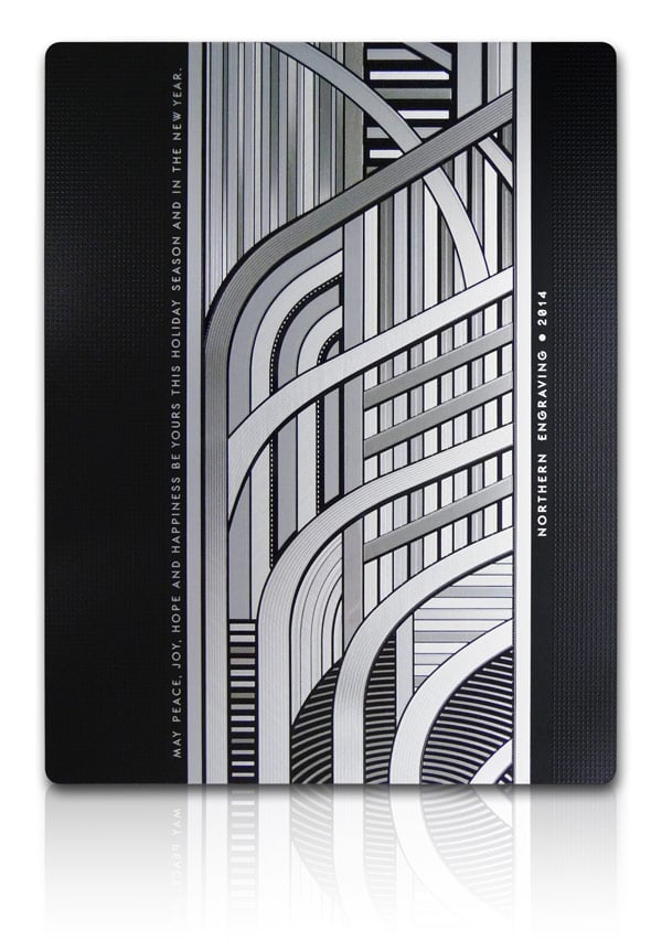 2014 Holiday Card - art deco linear structure, brushed aluminum, selective textures