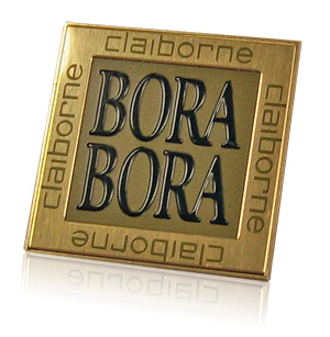 gold and black Bora Bora nameplate