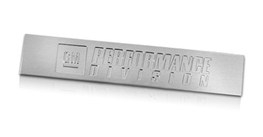 Deep etch graphics on aluminum engine cover nameplate