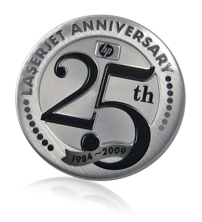 HP 25th anniversary aluminum badge