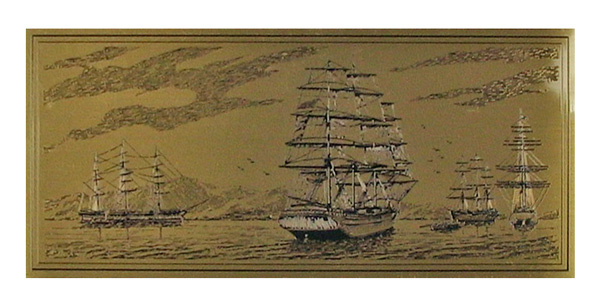 ships etched brass
