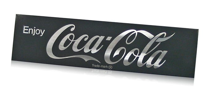 grey Coca-Cola aluminum diamond cut sign