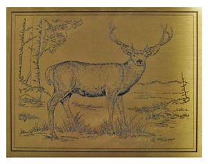 deer etched brass plaque