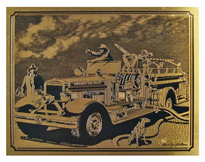 firetruck etched brass plaque