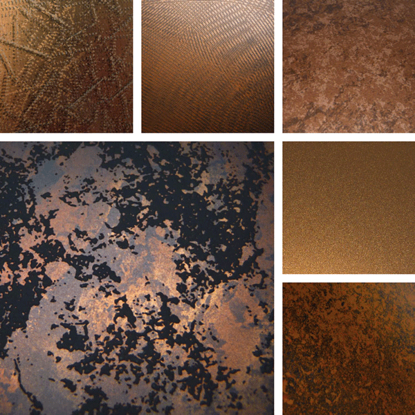 Contemporary Aged Surface Collection | Copper and amber patinaed metal surfaces