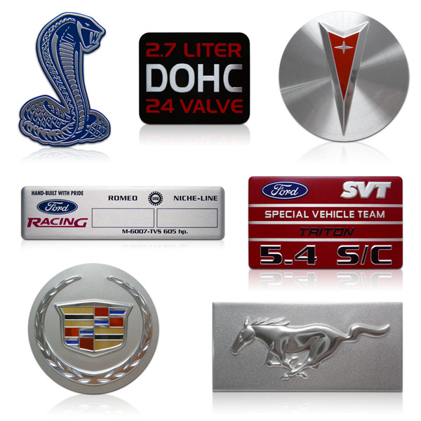 aluminum badges, automotive under the hood emblem