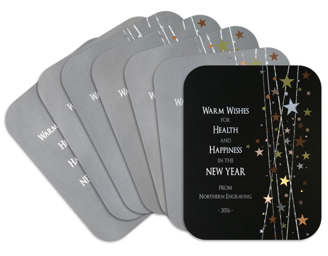 2016 Metal Holiday Card features matte black background and shimmering tints of color