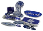 blue color decoration in aluminum nameplates and badges
