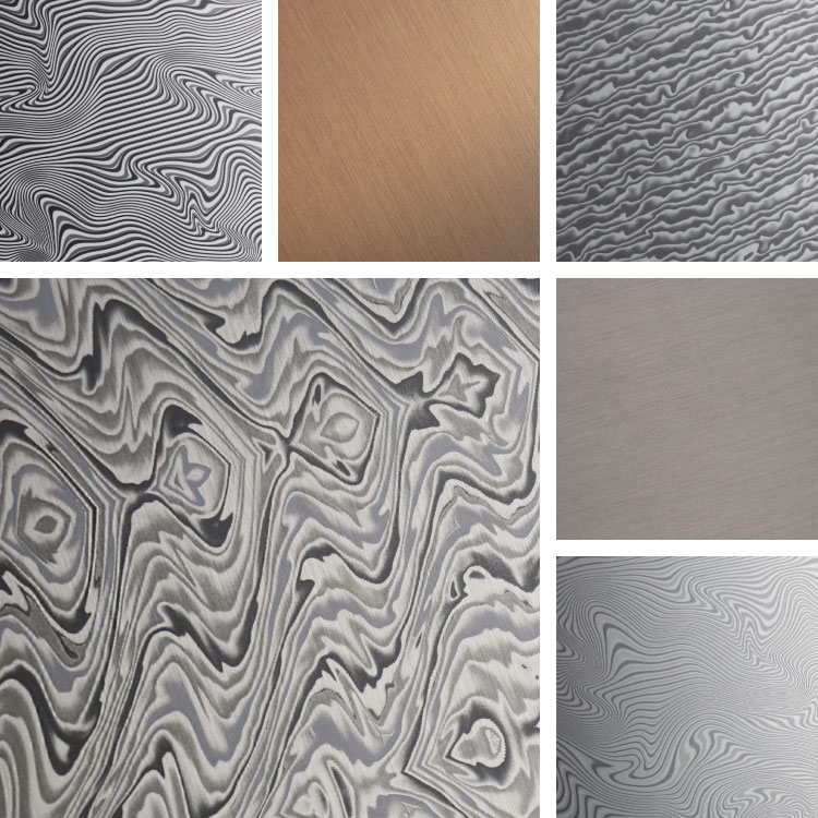 Brushed aluminum surfaces with waves and twists like damascus steel