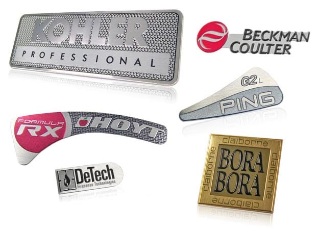aluminum nameplates with emboss and deboss graphics